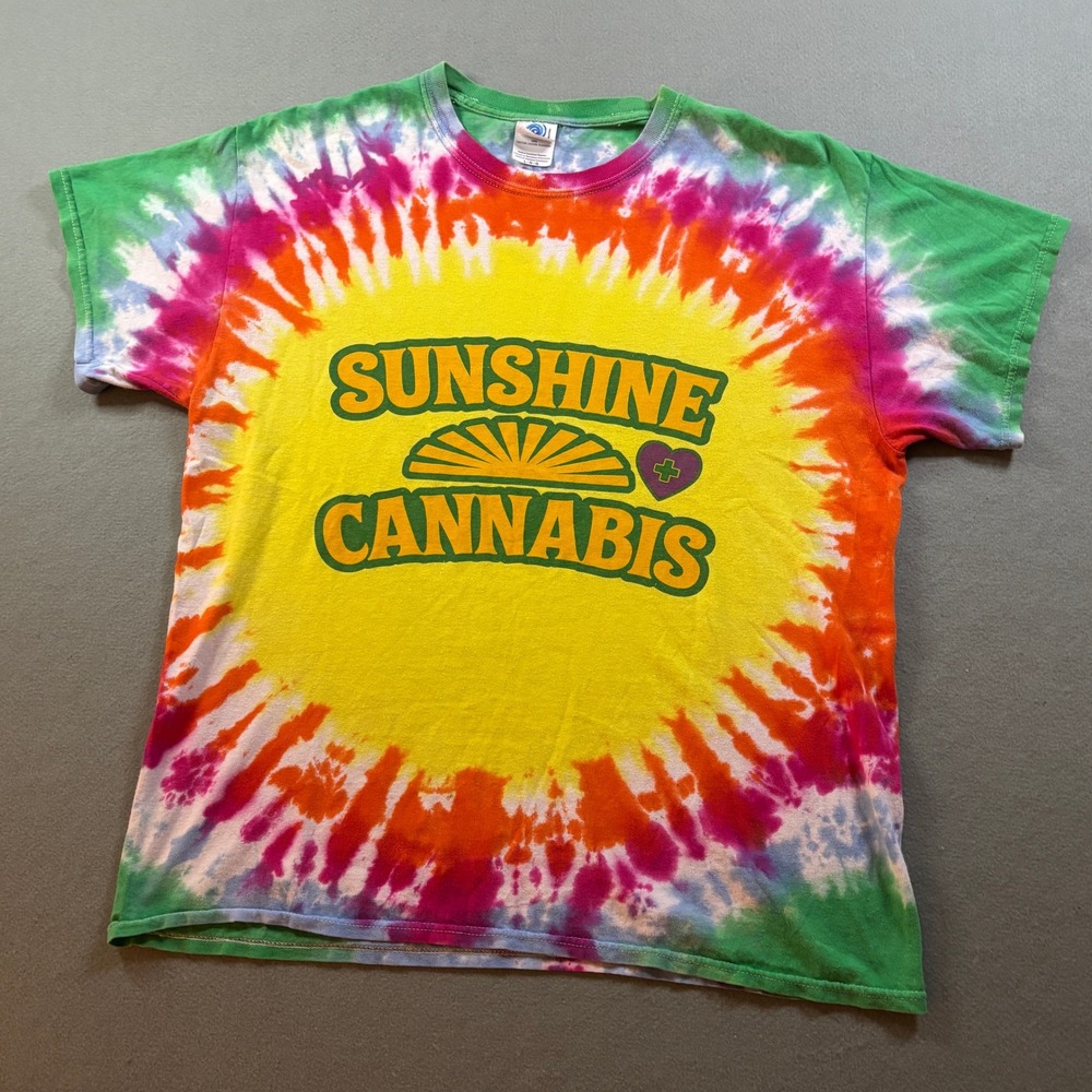 Sunshine Cannabis Tie Dye Shirt Mens L Colortone Free The Plant Sunburst Hippie